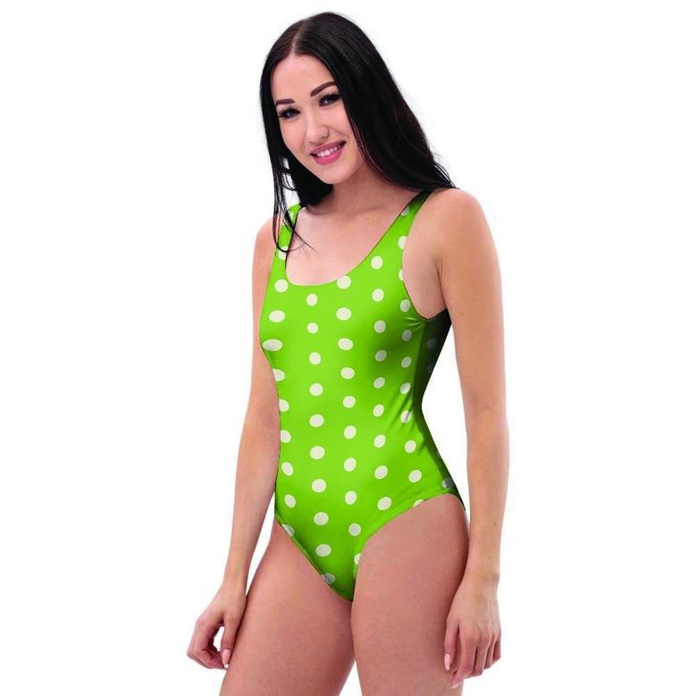 Green And White Polka Dot One Piece Swimsuite