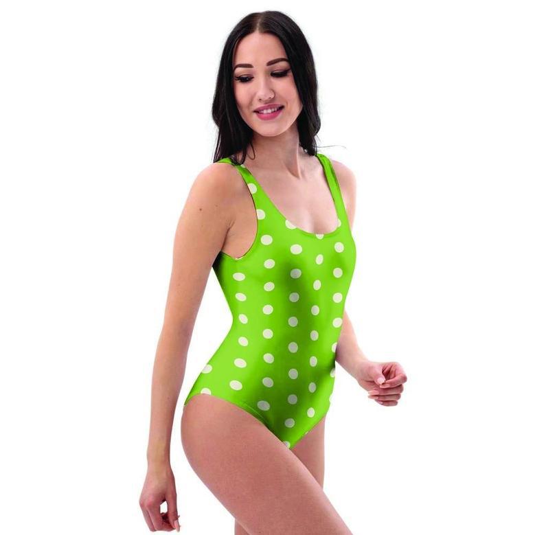 Green And White Polka Dot One Piece Swimsuite