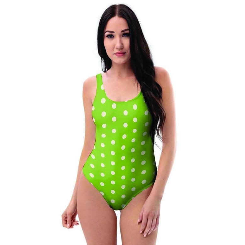 Green And White Polka Dot One Piece Swimsuite