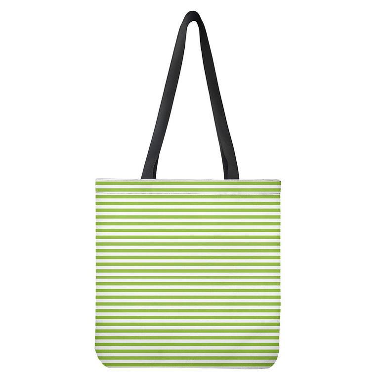 Green And White Striped Pattern Print Tote Bag