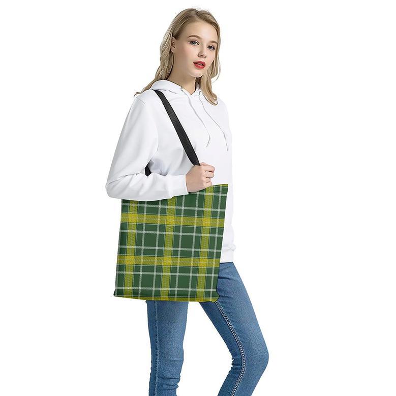 Green And Yellow Stewart Tartan Print Tote Bag