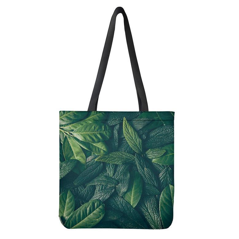 Green Leaves Print Tote Bag