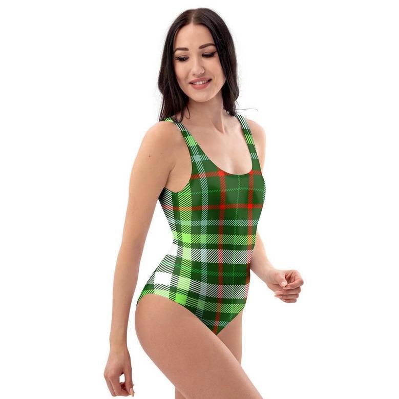 Green Plaid Tartan One Piece Swimsuite