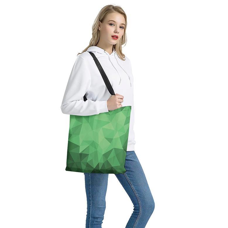 Green Polygonal Geometric Print Tote Bag