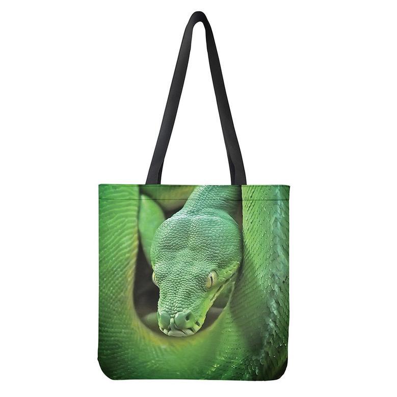 Green Reticulated Python Snake Print Tote Bag