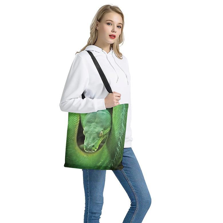 Green Reticulated Python Snake Print Tote Bag