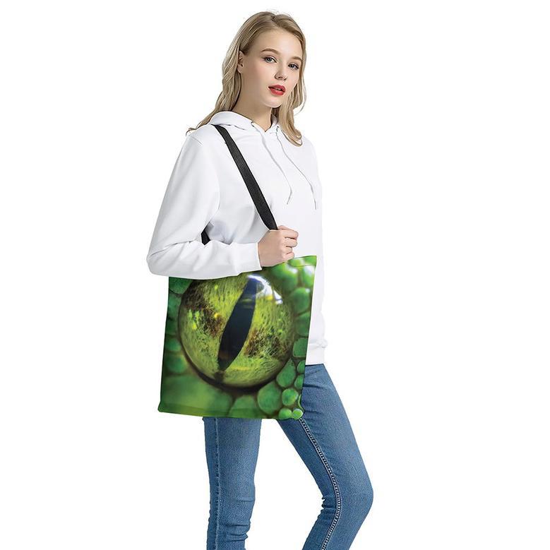 Green Snake Eye Print Tote Bag