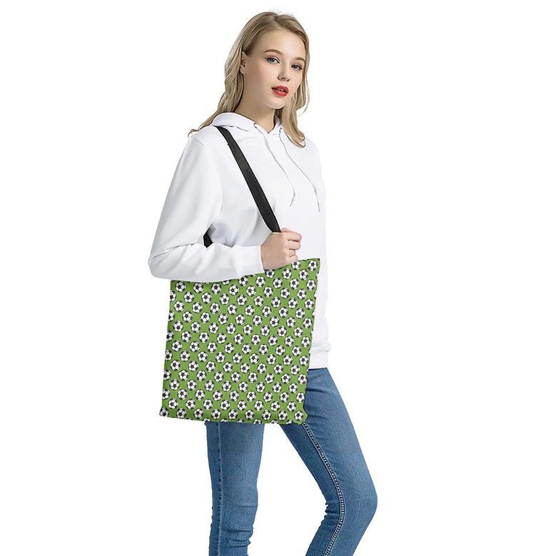 Green Soccer Ball Pattern Print Tote Bag