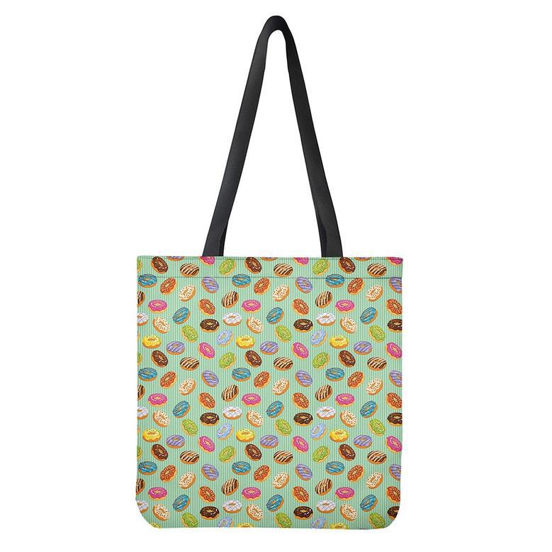 Green Striped Donut Pattern Print Tote Bag