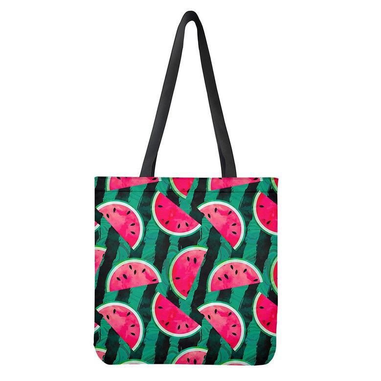 Green Striped Watermelon Pattern Print Tote Bag