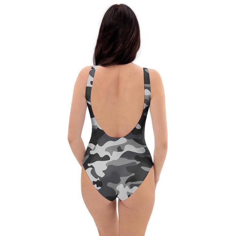 Grey Camouflage Print One Piece Swimsuite