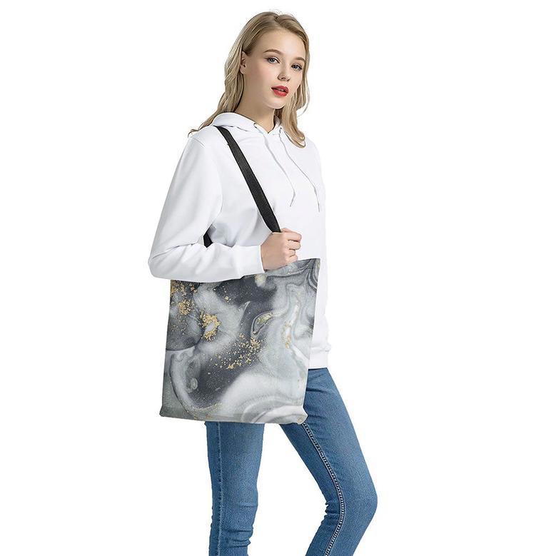 Grey Gold Liquid Marble Print Tote Bag