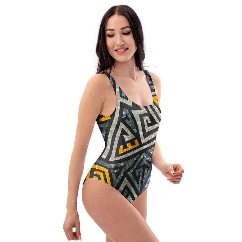 Grunge Geometric Triangle One Piece Swimsuite