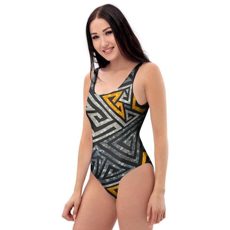 Grunge Geometric Triangle One Piece Swimsuite