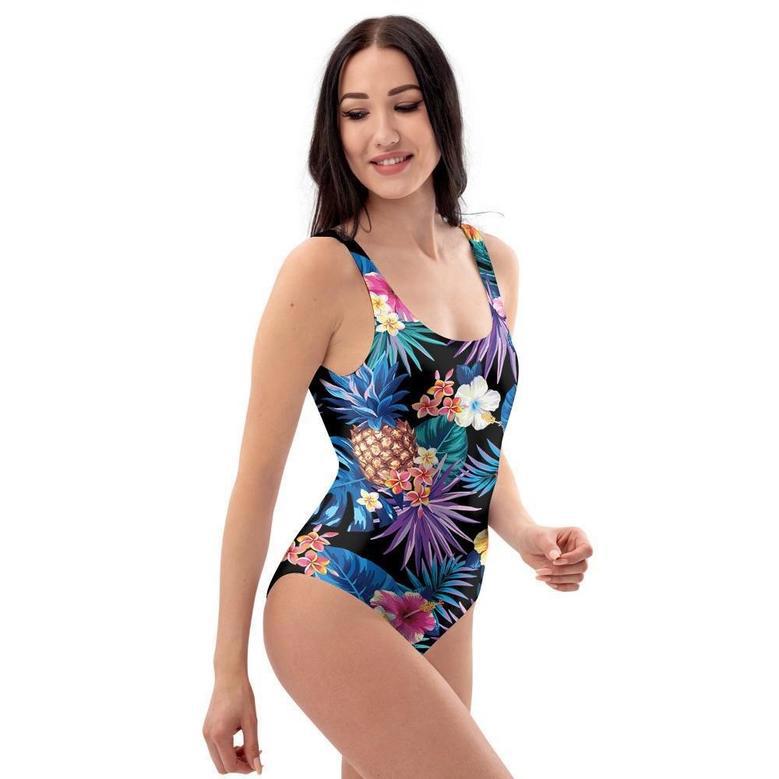 Hawaiian Floral Pineapple Print One Piece Swimsuite