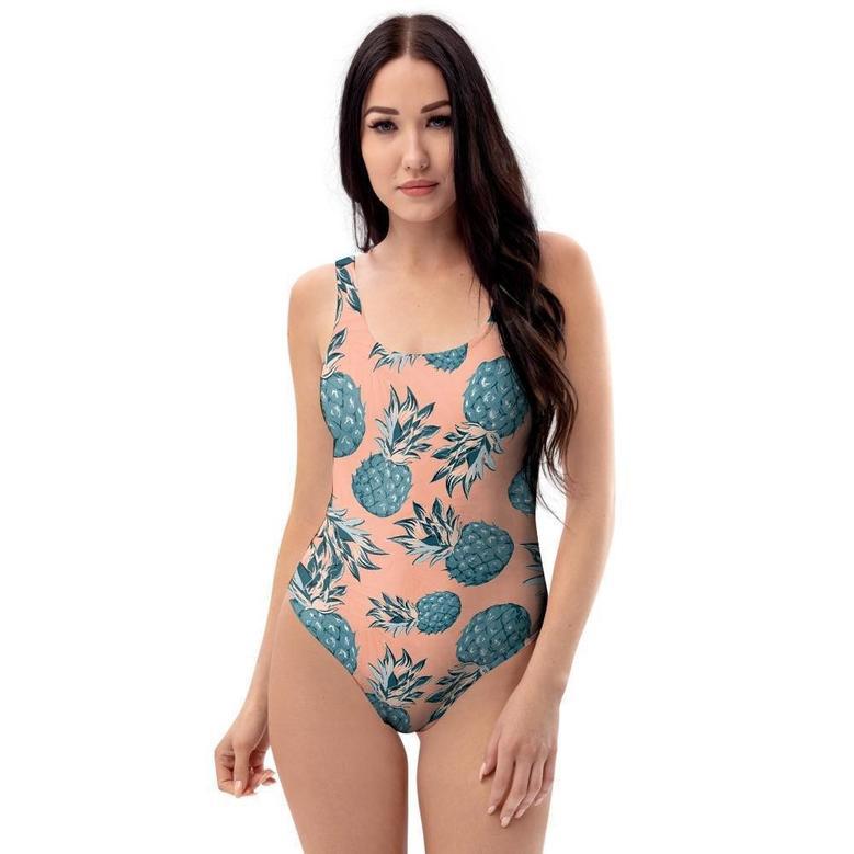 Hawaiian Neon Pineapple Print One Piece Swimsuite