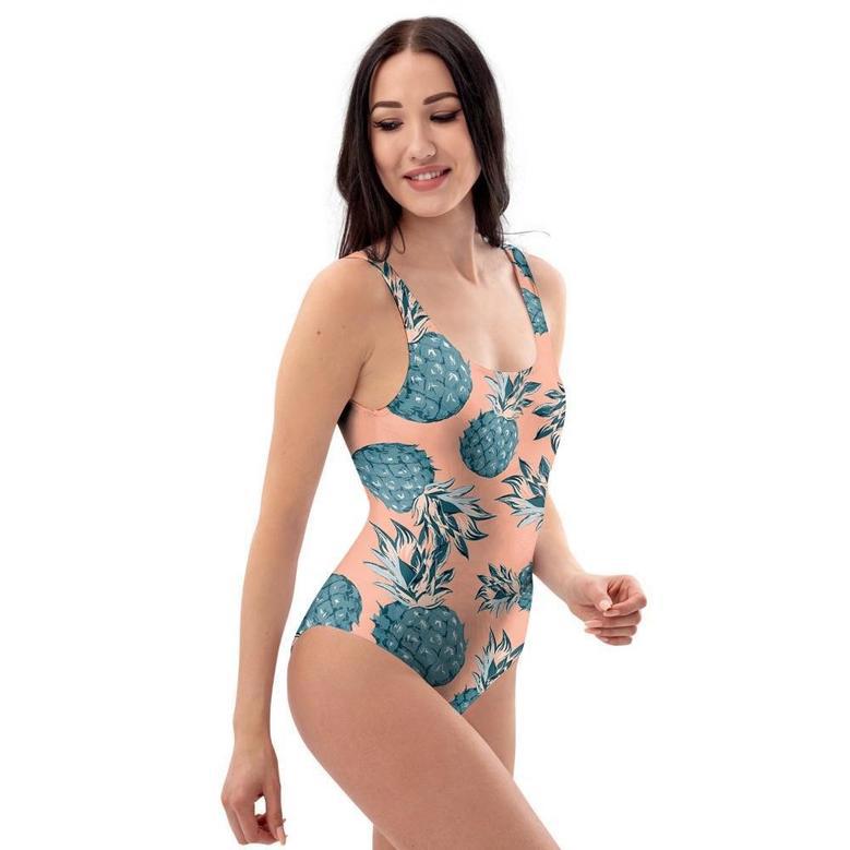 Hawaiian Neon Pineapple Print One Piece Swimsuite