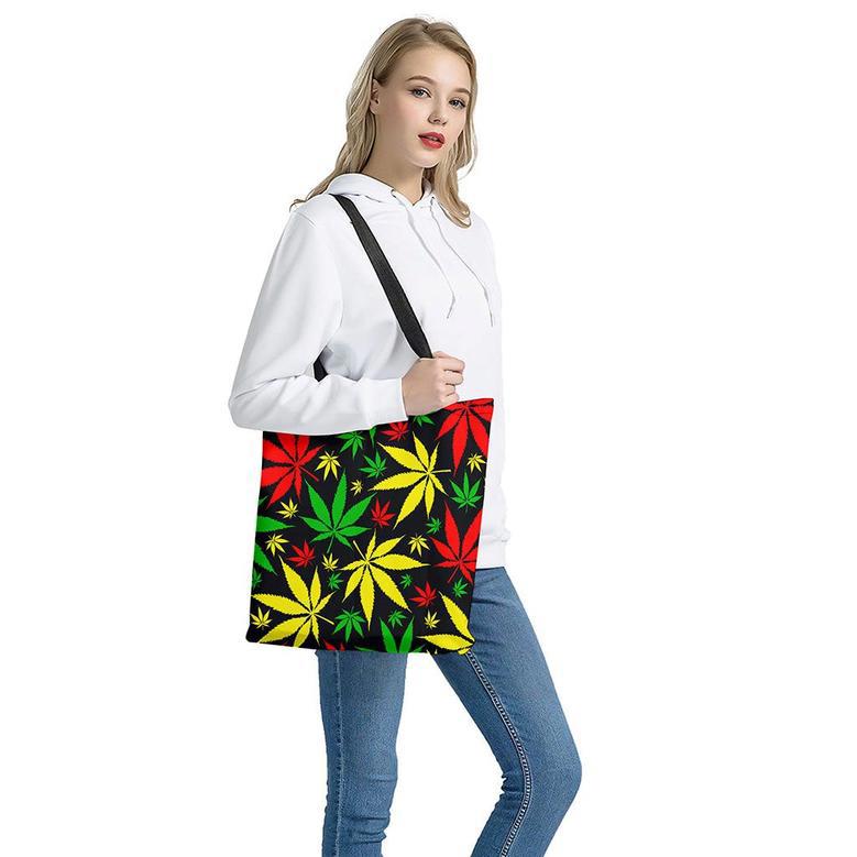 Hemp Leaves Reggae Pattern Print Tote Bag