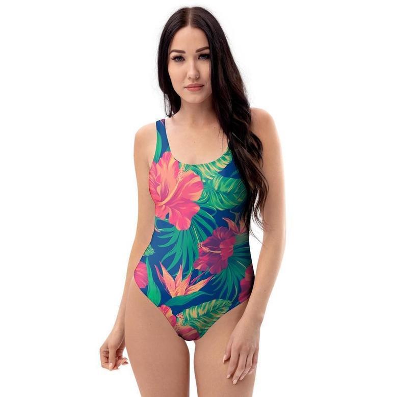 Hibiscus Hawaiian Flower Print One Piece Swimsuite