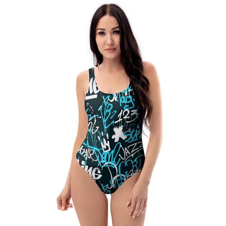 Hiphop Airbrush Print One Piece Swimsuite