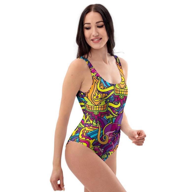 Hippie Flame Psychedelic Trippy One Piece Swimsuite