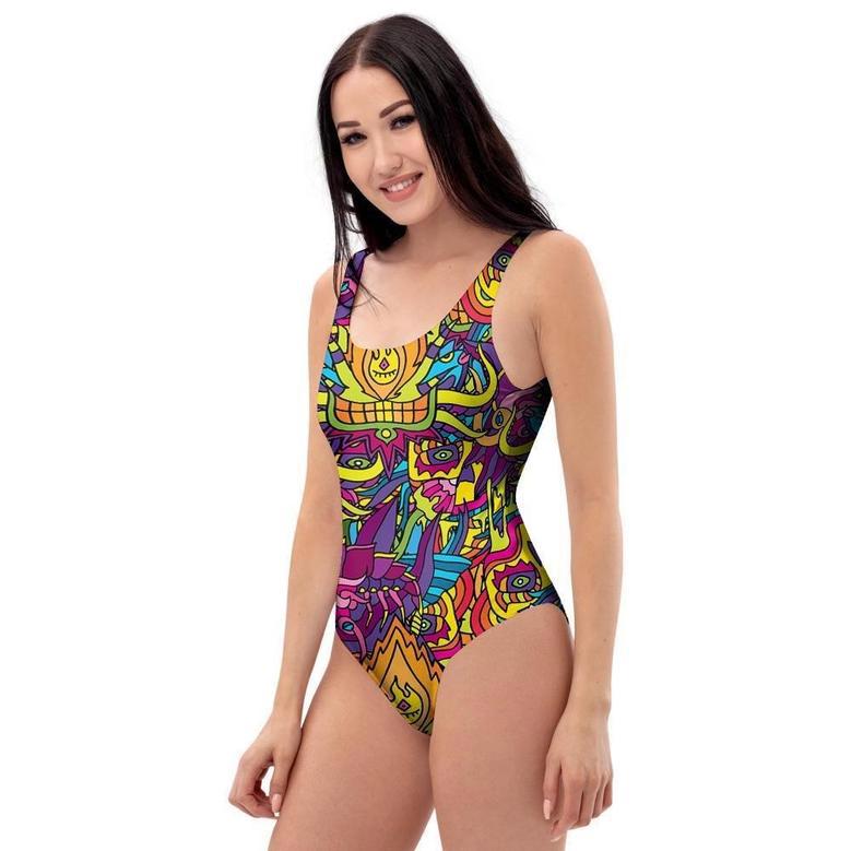 Hippie Flame Psychedelic Trippy One Piece Swimsuite