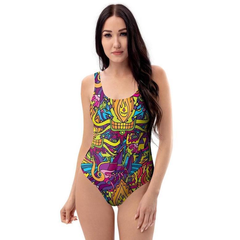 Hippie Flame Psychedelic Trippy One Piece Swimsuite