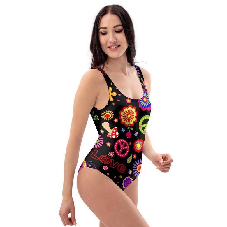 Hippie Peace Print One Piece Swimsuite