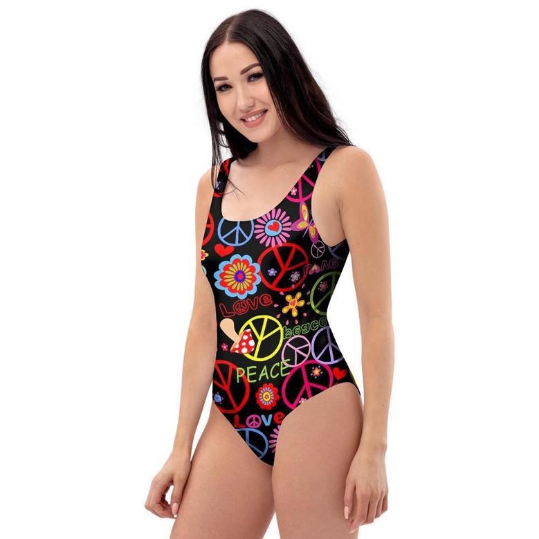 Hippie Peace Sign One Piece Swimsuite