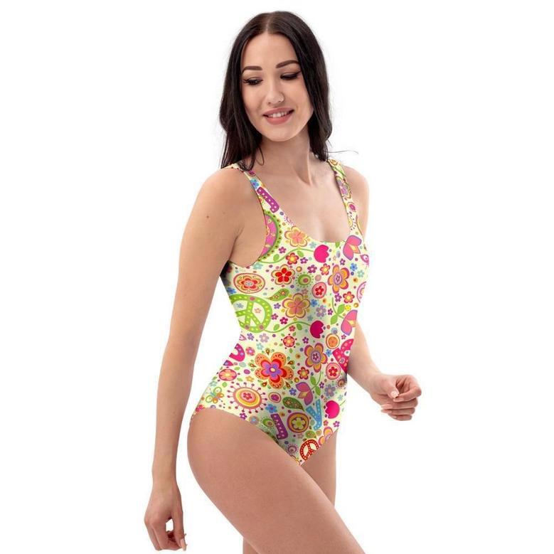 Hippie White Peace One Piece Swimsuite