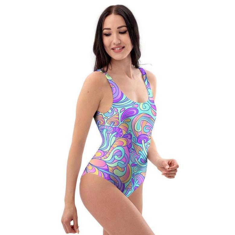 Holographic Floral Psychedelic One Piece Swimsuite