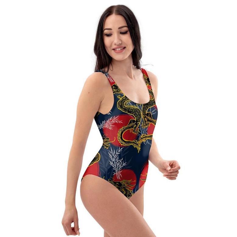 Janpanese Dragon Print One Piece Swimsuite