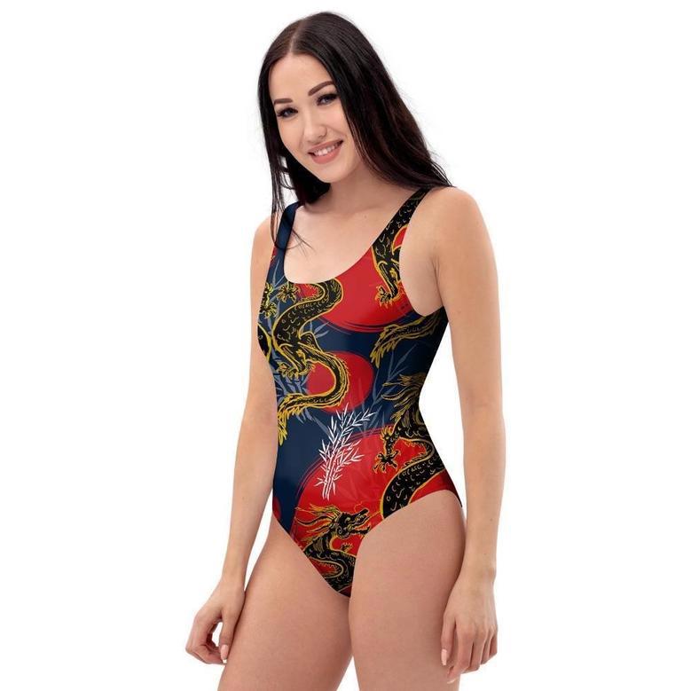 Janpanese Dragon Print One Piece Swimsuite