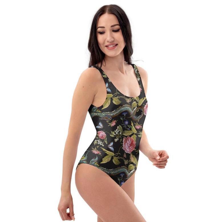 Janpanese Floral Dragon Print One Piece Swimsuite