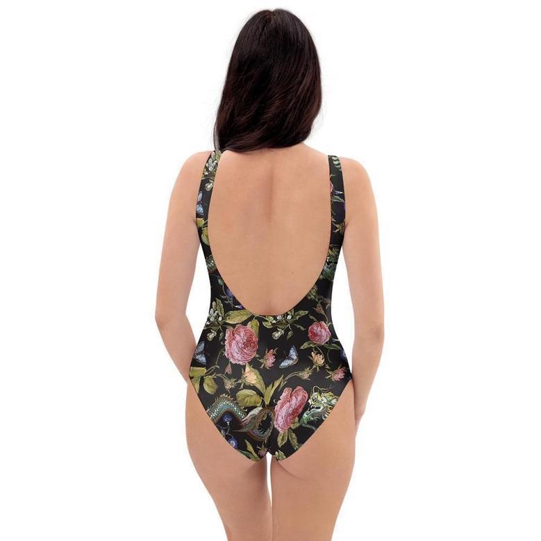 Janpanese Floral Dragon Print One Piece Swimsuite