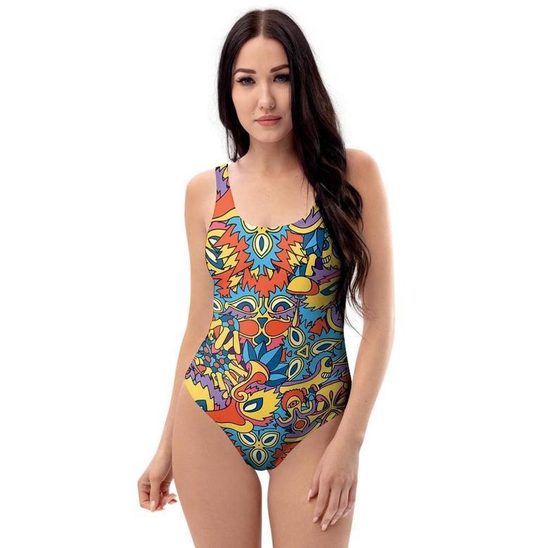 Jungle Hippie Psychedelic Trippy One Piece Swimsuite