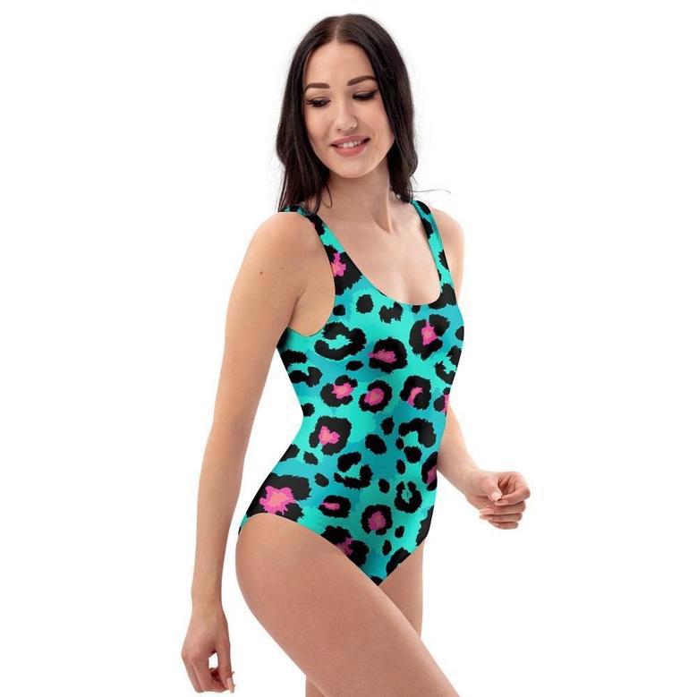 Leopard Teal Print One Piece Swimsuite