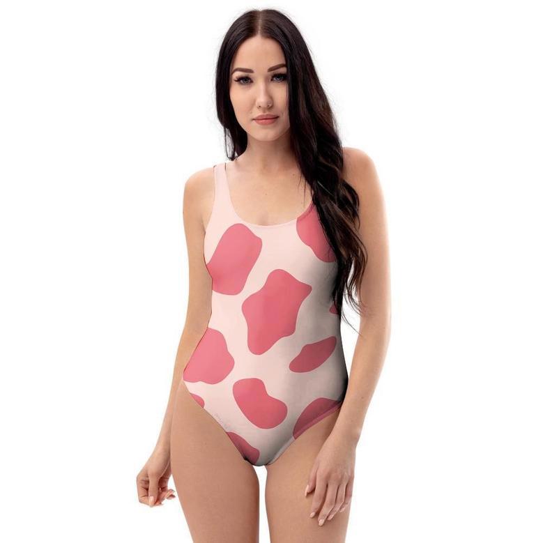 Light Pink Cow Print One Piece Swimsuite