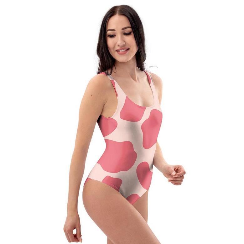 Light Pink Cow Print One Piece Swimsuite