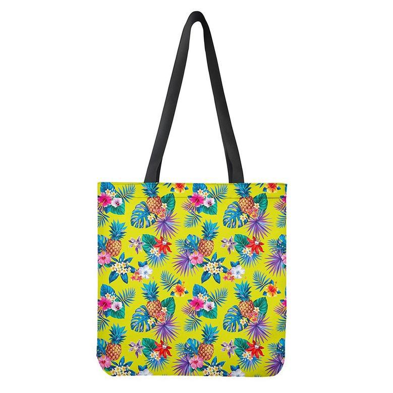 Lime Hawaiian Pineapple Pattern Print Tote Bag