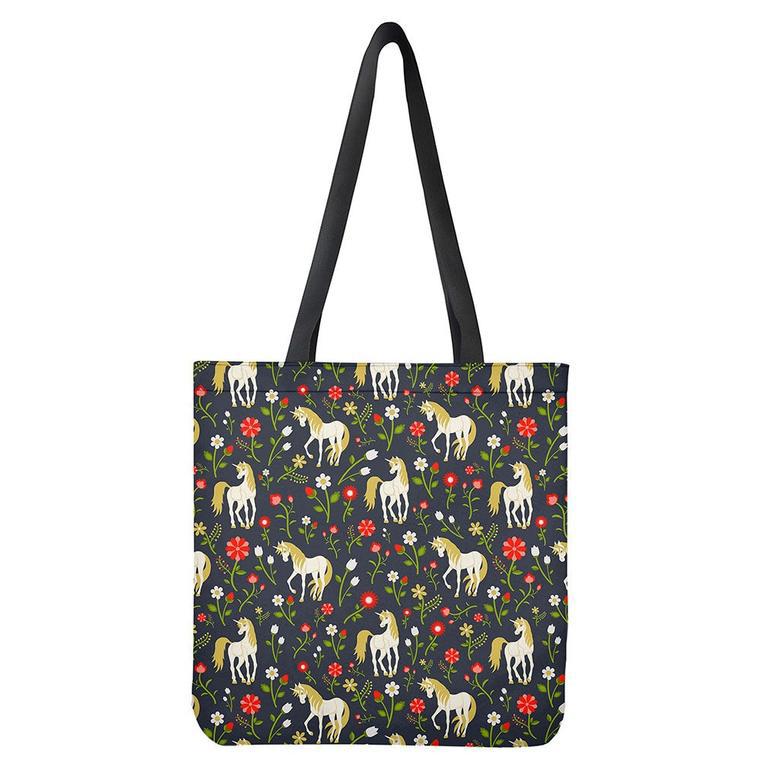 Magic Floral Unicorn Pattern Print Tote Bag