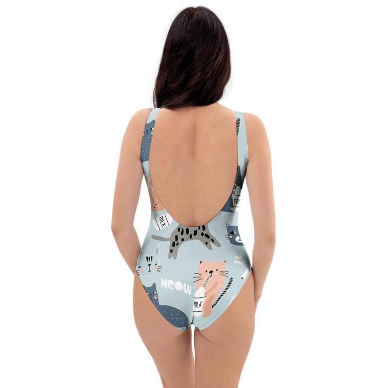 Meow Meow Cat Print One Piece Swimsuite