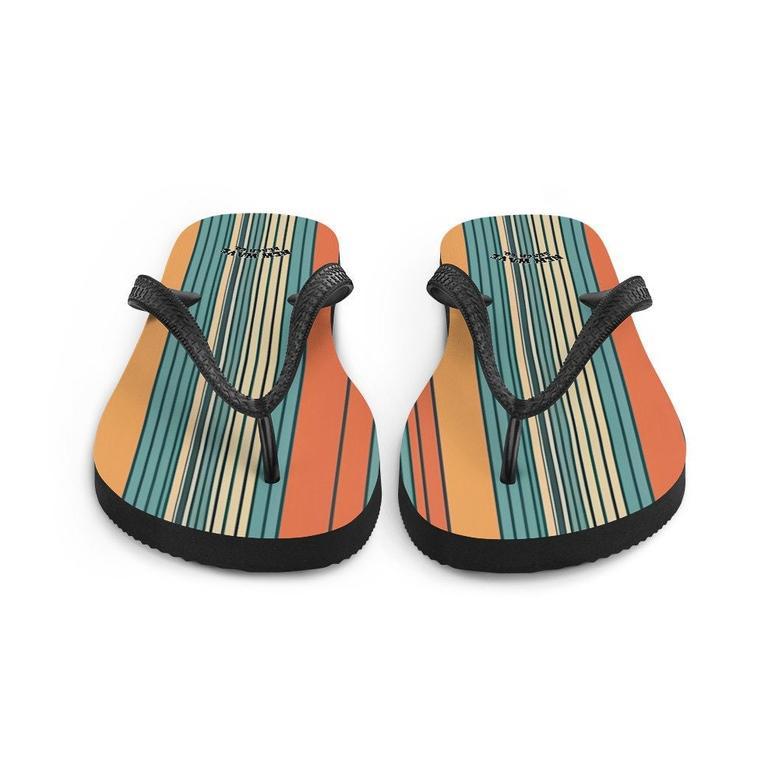 Mikey P’S Orange Blue Retro Striped Flip Flops Colorful