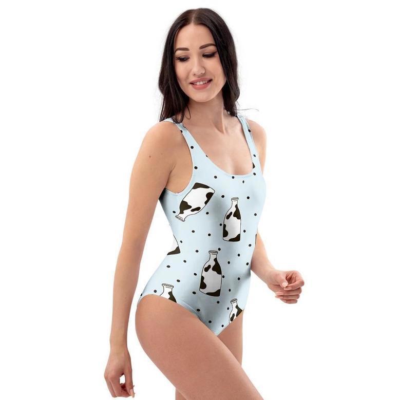 Milk Print One Piece Swimsuite