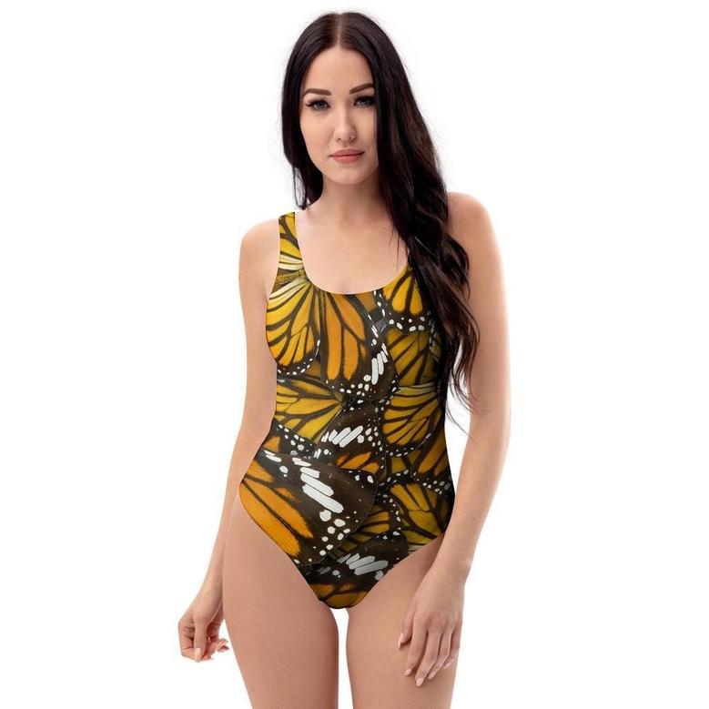 Monarch Butterfly Pattern Print One Piece Swimsuite