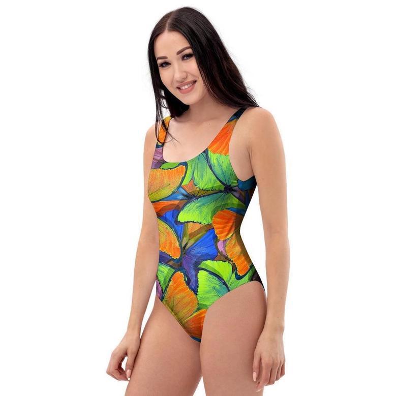 Multicolor Butterfly Print One Piece Swimsuite