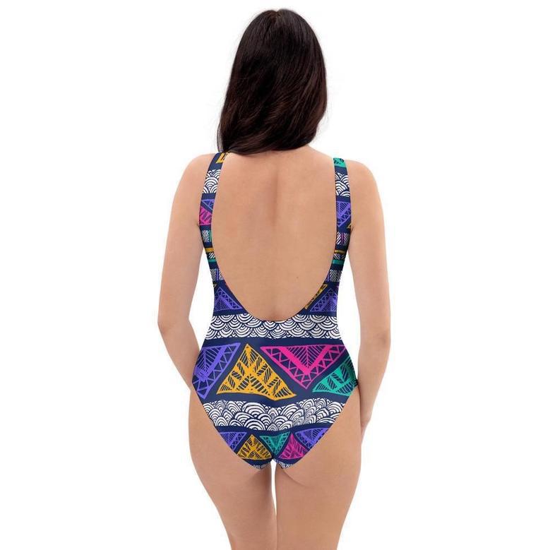 Multicolor Native Aztec Abstract Doodle One Piece Swimsuite