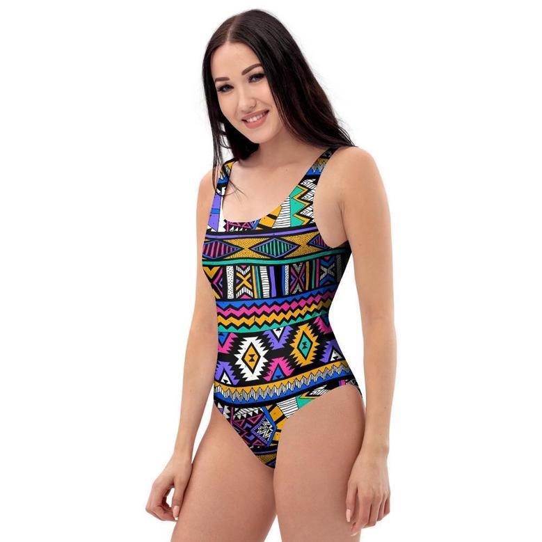 Multicolor Native Aztec Doodle Element One Piece Swimsuite