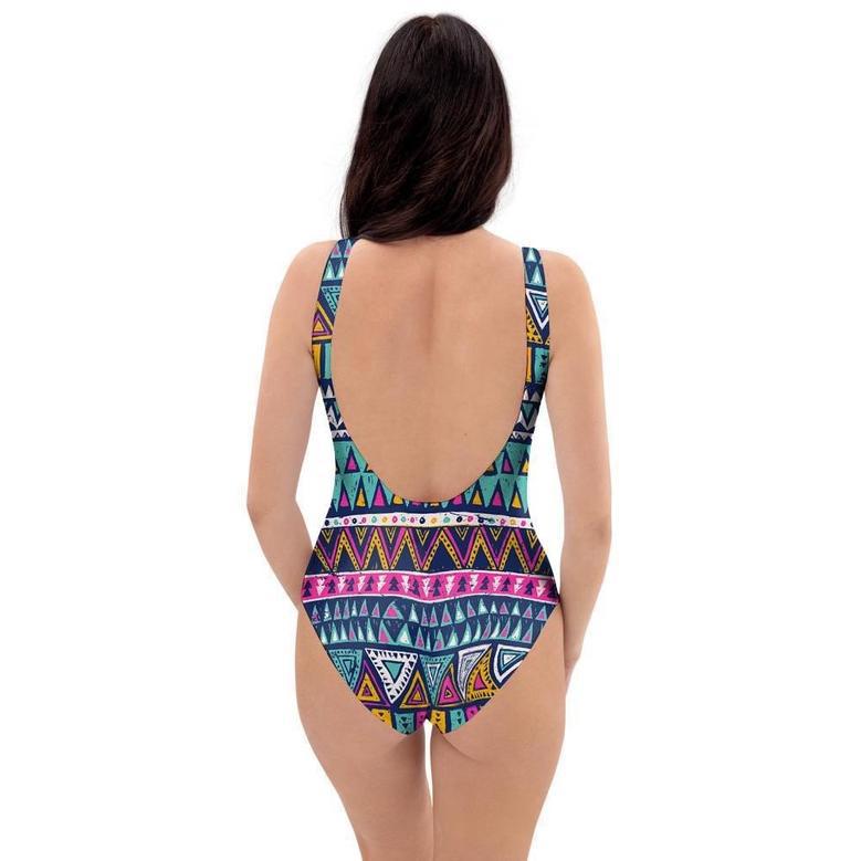 Multicolor Native Aztec Trippy Striped One Piece Swimsuite