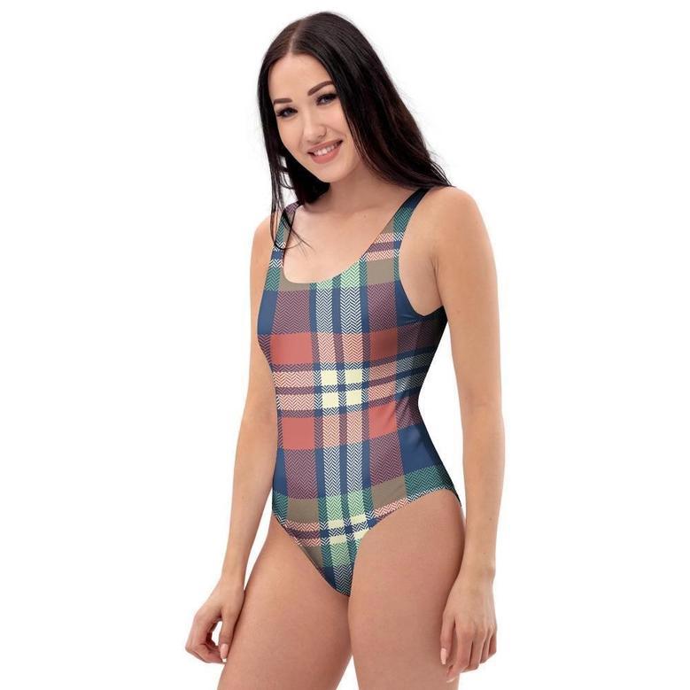 Multicolor Plaid Tartan One Piece Swimsuite